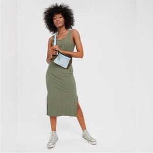 Aerie Olive Green Ribbed Midi Tank Dress